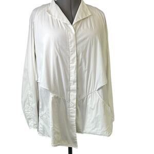 Women’s Anne Fontaine Paris blouse top long sleeve asymmetrical white cotton